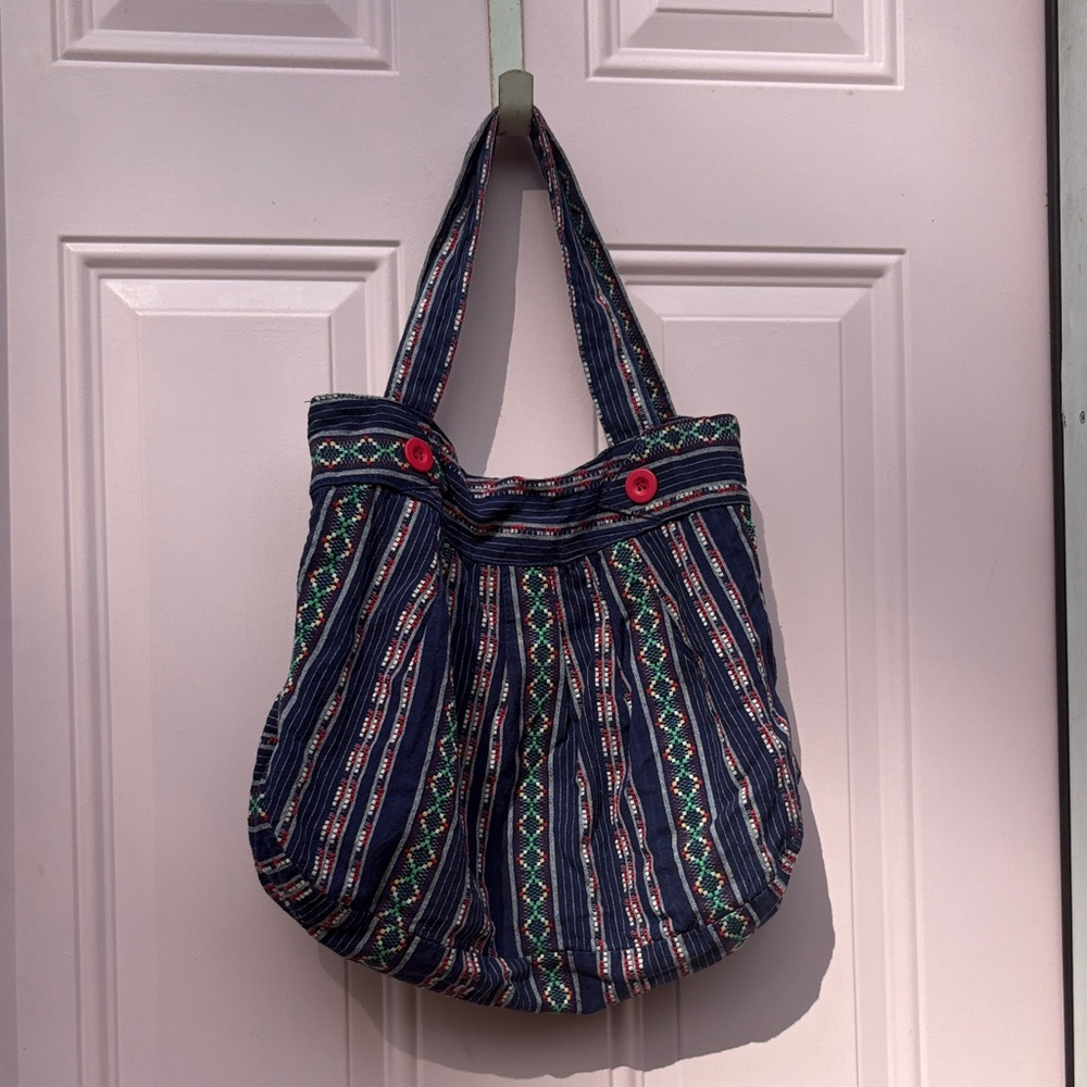 Elegant Striped Tote Bag with Red Accents, Vintage Amici